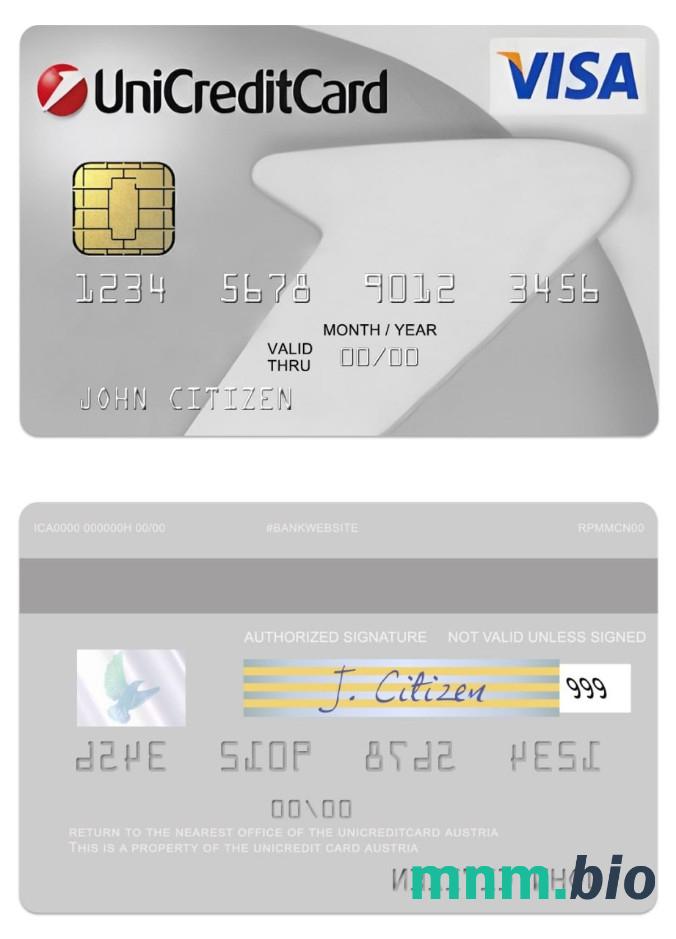 Austria UniCredit visa Classic karta przykład w formacie PSD